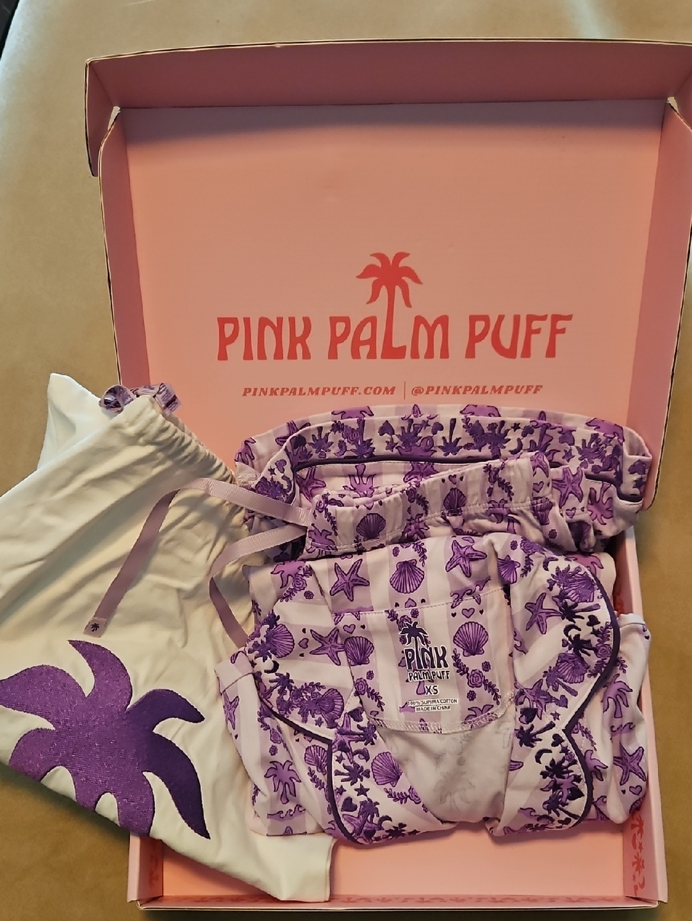 Pink Palm Puff PJs. Supima Cotton. Color "Twilight". Size XS.